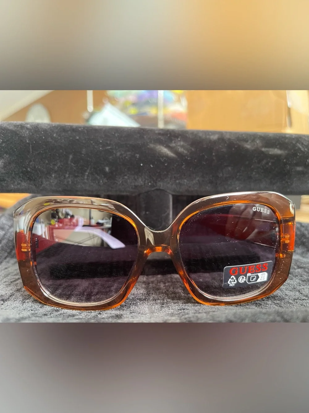 GUESS Women's Tortoiseshell Brown Oversized Square Sunglasses